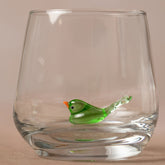 Trinkglas mit Tierfigur | Grüner Vogel | 3D | Murano Glas | Glas mit Figur | Handgemacht | Wasserglas | Tasse
